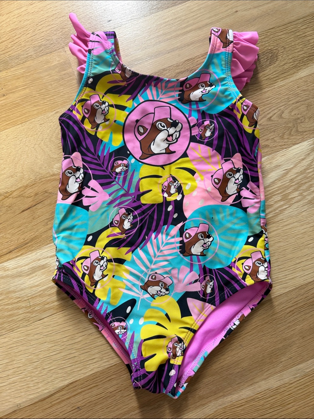 Buc-ee’s Girls Tropical One-Piece Swimsuit with Ruffle Straps